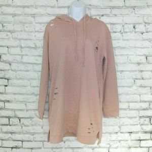 Honey Punch Hoodie Womens Small Pink Distressed Oversized Pullover Pockets Boho